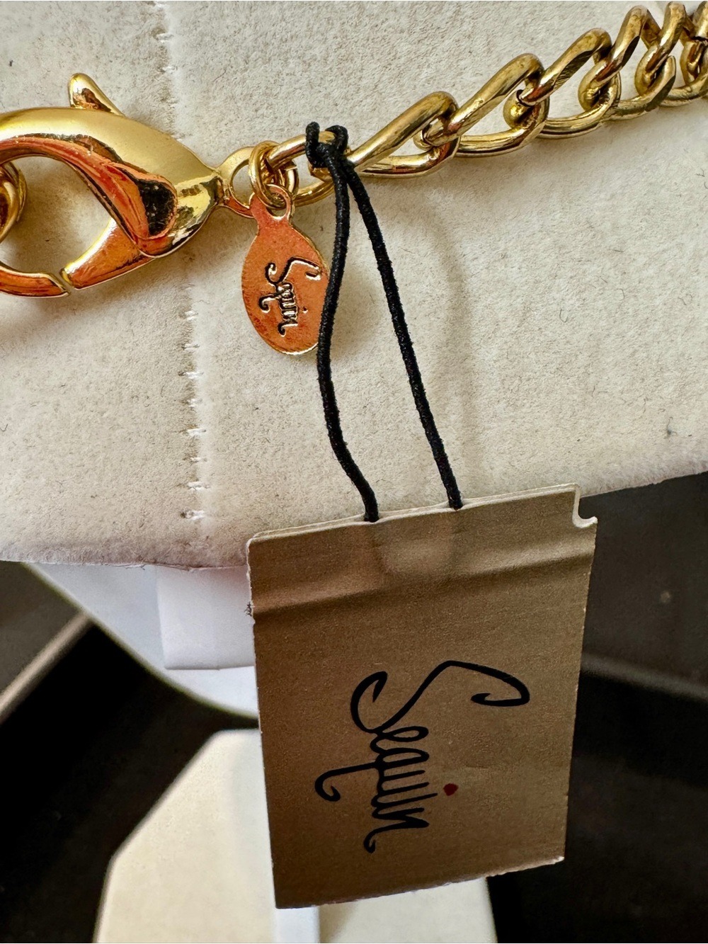 Gold-Tone Floral Statement Necklace with White and Peach Accents - Picture 5 of 6